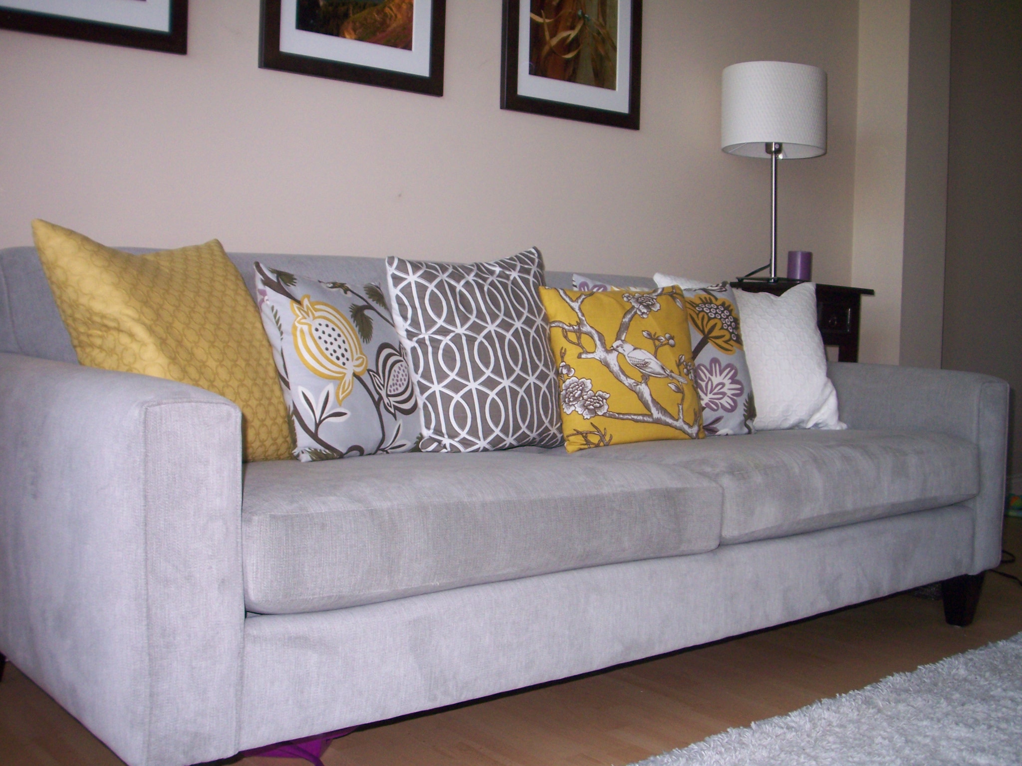 My couch with home-made pillows