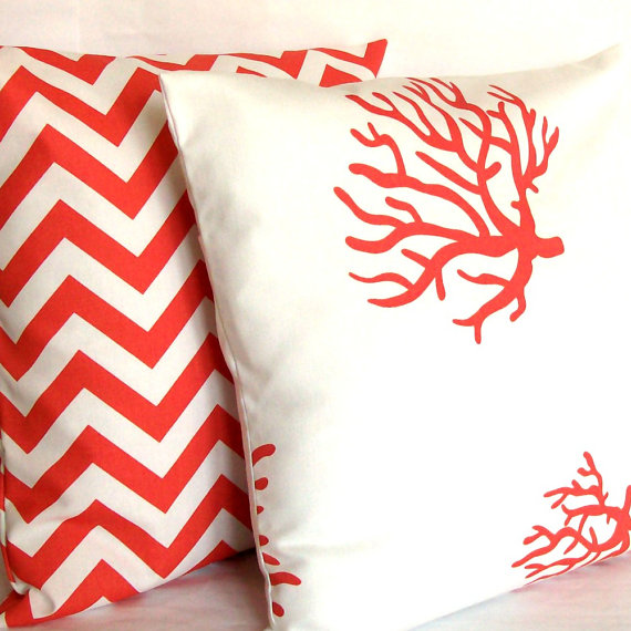 Throw pillows from etsy (tons of different coral and teal prints to be found!)