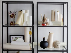 The vittsjo shelving unit from Ikea is sleek and super inexpensive at $50.